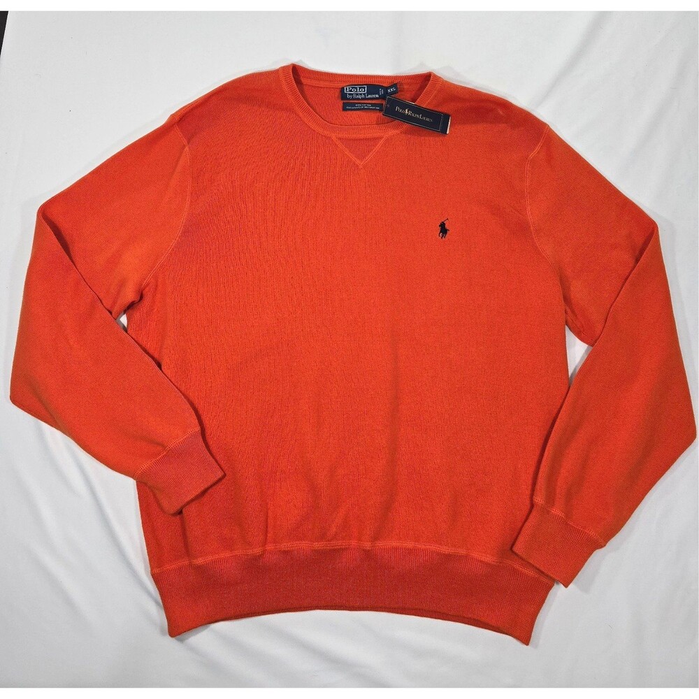 Vintage Polo Ralph Lauren Sweater Mens Orange Crew Neck Knit Pony Size XXL BP
